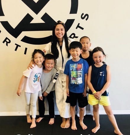 Miss Nikki David with the kids 1 Jiu-Jitsu program in San Gabriel Alhambra Silanoe Self Defense