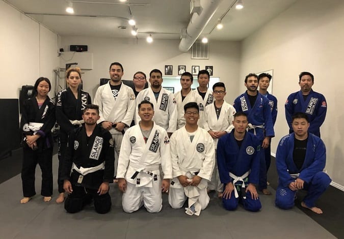Group picture of BJJ students at Silanoe in San Gabriel Alhambra adjacent