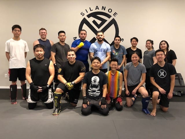Muay Thai Kickboxing group class at Silanoe Alhambra San Gabriel