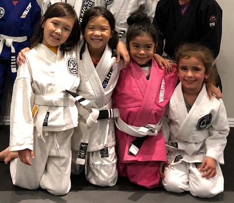 Hazel with her BJJ friends at Silanoe Martial Arts San Gabriel Alhambra in kids 1.