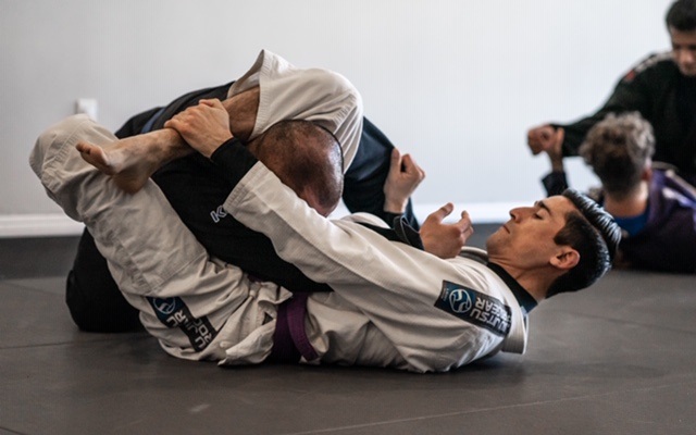 Jorge with Dan at the BJJ JIu-Jitsu Intermediate Advance class working on this grappling technique the Triangle Choke
